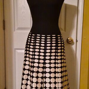 Dana Buchman Black and Ivory Polka Dot Pleated Skirt